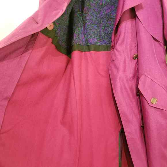 Vintage Women's Portrait Belted Trench Coat Raspberry Purple Size 12 Zip Out - Picture 12 of 12